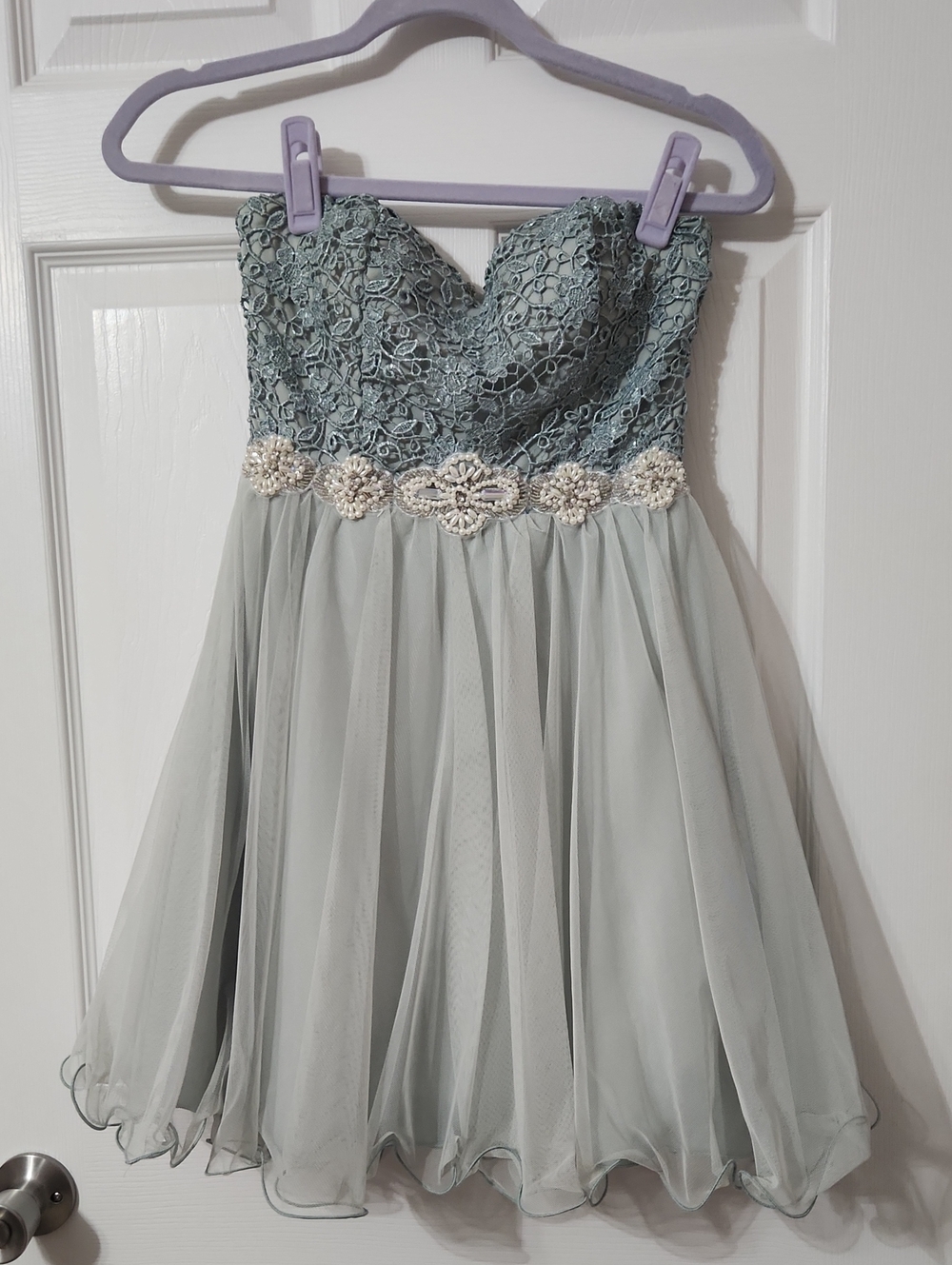 City Studio Strapless Lace & Tulle Party Dress in Sage